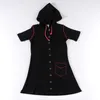 Girls Dresses dress summer short sleeve and long kids clothes front buttons children clothing black ribbed with hooded red string 221117