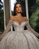 Dubai 2023 Wedding Dresses Long Sleeve Bridal Gowns Luxury Ball Gown Beading Arabic Off The Shoulder Church Vestido de Noiva wly935