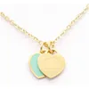 Hot Design New Brand Heart Love Necklace For Women Stainless Steel Accessories Zircon Green Pink J