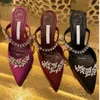 tacco a spillo Scarpe eleganti Sandali con pantofole da donna in raso Designer di lusso Sandali con decorazione in cristallo Wheatear tacco alto Pantofola da sera 35-42