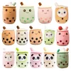 Kawaii Small -formaat Cartoon Bubble Tea Cup Peluche Toys grappig Boba kussen gevulde zachte aardbeien Panda Milk Tea Cushion Baby Gift TT1118