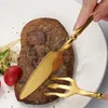 Servis upps￤ttningar 4st unikt rostfritt st￥l bestick set svartguldsked och gaffel 304 silverprovisformad droppe
