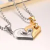 Steel Mens Stainless Chain Necklaces for Couples Korean Ladies Fashion Paired Suspension Puzzle Matching Pendants Black Heart Love Necklaces