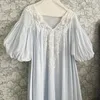 Vestido de algodão vitoriano de algodão vitoriano Mulheres fadas de verão branco azul sexy sexy lace longa peignoir princesa nightie camisola vintage