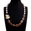 Choker Y.Ingy Cultured White Rice Pearl Carnelian Necklace biwa women Jewelryギフト