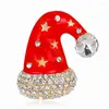 Brooches CINDY XIANG Arrival Red Enamel Christmas Hat Brooch Pins For Women Xmas Rhinestone Cartoon Cute Gift