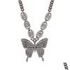 Pendant Necklaces Iced Out Butterfly Necklaces Luxury Cuban Link Chains Fashion Party Jewelry Gift For Women Girls Crystal Rhinest1630066