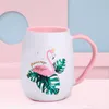 Mugs Creative Personality Flamingo Ceramic Cup Mug With Cover Spoon Cute Girl Water Students Home Tea Coffee