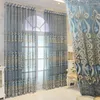 Tenda Tende trasparenti di lusso europeo per camera da letto Jacquard floreale blu Romantico Pannelli voile per porte del patio Tendaggi per finestre