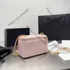 CC Marca Bolsas Cosméticas Capas 18cm Mulheres Pequenas Zíper Bolsas Cosméticas Caixa Cor Pura Couro Genuíno Estojo Vaidade Ombro Crossbody Lager Capacidade Corrente Clássica