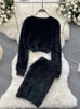 Vestido de duas peças Sirreiny Winter Women Sweater Warm Suits