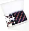 Neue Modemarke Striped Men Hals Krawatten Clip Hanky ​​Manschettenknöpfe Box Sets formelle Kleidung für Hochzeitsfeier für Herren K02