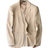 Abiti da uomo Uomo Arrivla Moda Gioventù Primavera Abito in lino di cotone Slim Ramie naturale Uomo Khaki Giacca casual Alta qualità Taglie forti M - 4XL