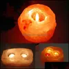 Titulares de vela Titular do vela Himalaia Mineral Salt Crystal Lamp Aromaterapy Candlestick Ornament Night Light Crafts Drop Delivery Dhyru