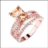 Cluster Rings Square Cubic Zirconia Ring Rose Gold Mtilayer Diamond Rings Engagement Wedding Jewelry Women Christams Drop Delivery Dhlob