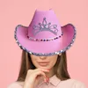 Beralar Wild West Cowgirl Şapka Tiara Pom Balls ile Dekoratif Geniş Brim Cowboy Oyun Kızlar Yetişkin Gençler Giyin