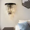 Lâmpada de parede Casa de luxo American Crystal Black LED Interior Iluminação para a cabeceira do quarto