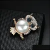 Pins Brooches Crystal Blue Eye Owl Brooch Pins Gold Animal Brooches Breastpin Women Men Fashion Jewelry Drop Delivery Dh1Ag