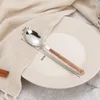 Dinnerware Sets 6pcs High Quality Stainless Steel Wooden Handle Steak Knife Fork Spoon Western Tableware Set