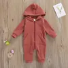 Strampler Herbst Winter geboren Baby Junge Mädchen Feste Kleidung Lange Sleeve Zipper Mit Kapuze Strampler Overall Warme Outfits 0-24M 221117