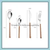 Besteck-Sets, Edelstahl-Besteck-Set mit Abs-Griff, kreative Holzimitation, westliche Besteck-Sets, Löffel, Messer, Gabel, Geschirr, Dhesl