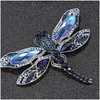 Булавки броши выводы броши Blue Crystal Vintage Dragonfly для женщин высококлассные модные брушные аксессуары для животных Jewel Dhfvb