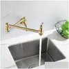 Kitchen Faucets Tuqiu Pot Filler Tap Wall Mounted Foldable Brushed Gold Kitchen Faucet Single Cold Sink Rotate Folding Spout Chrome Dhrpe