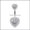 Body Arts Wholesale 50st/Lot Double Heart Shaped Belly Button Rings Titanium Steel CZ Navel skivstång för salong och piercingtillbehör DHY3V