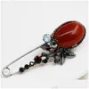 Pins Brooches Pins Brooches Arrival Large Women Vintage Ruby Brooch Pin Antique Golden Sier Crystal Rhinestone Metal Jewelry Access Dhdht