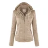 Giubbotti da donna Giacca in ecopelle Donna 2021 Giacca basic Cappotto Donna Giacca invernale da moto Ecopelle scamosciata PU Cerniera con cappuccio Capispalla T221105