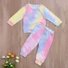 Kleidung Sets Säugling Kinder Baby Mädchen Baumwolle Langarm Tie Dye Anzug Frische Rundhals Pullover Top Elastische Taille Lange Hosen Bunte 221118