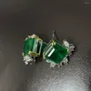 Stud￶rh￤ngen 2022 Trend Women's 925 Silver Stamp 10 10mm Natural Stone Emerald Lab Diamond Wedding Party Earring Fine Jewelry