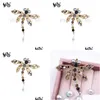 دبابيس دبابيس دبابيس بروش Veyo الذهب Dragonfly Rhinestone Brooch for Women Fashion المجوهر