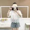 Kvinnors blusar koreanska mode elegant spetsblus vit skjorta kvinnor puff hylsa franska stil skjortor sexig sheer se genom tee femme