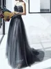 Superbe robe de soirée grise longue robes de bal Spaghetti Tulle avec perles paillettes tenue de fête