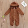 Strampler Herbst Winter geboren Baby Junge Mädchen Feste Kleidung Lange Sleeve Zipper Mit Kapuze Strampler Overall Warme Outfits 0-24M 221117