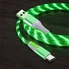 3A كابل متوهج يتدفق LED LED Micro USB Type C Cables لـ Samsung Xiaomi Huawei الهاتف المحمول سلك سلك الشحن