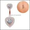 Body Arts Wholesale 50st/Lot Double Heart Shaped Belly Button Rings Titanium Steel CZ Navel skivstång för salong och piercingtillbehör DHY3V