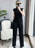 Kadınlar İki Parçalı Pantolon Piled 2022 Yaz İki Parçalı Setler Gevşek O Boyun Kolsuz T-Shirt Yüksek Bel Geniş Bacak Moda Trendi