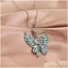 Anhänger Halsketten Mode Schmetterling Halsketten Schmuck Frauen vereisere Anhänger Engel Flügel Luxus Kristall Strass Tiere Pullover ch Dhlv6
