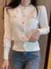 Malhas femininas Tees Zoki Moda Mulher Cardigan Sweater Spring malha de manga comprida Casa curta casual Basso coreano Slim Chic Ladies Top 221117