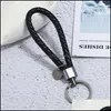 Porte-clés Simple Antique Sier Key Ring Coin Charme Main Weave Pu Cuir Porte-clés Sac Hang Fashiono Bijoux Pour Femmes Hommes Noir Rouge D Dhnlw