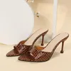 Sandaler pmwrun 2022 Summer Women Snake Print Strappy Mules High Heels Slippers Point Toe Slides Party Shoes Woman Woman