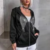 Kurtki damskie gotyckie rhinestone skrzydła harajuku punk luźne swobodne mleewa suwan z kapturem sweter High Street akcesorium bluza T221105