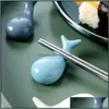 Other Kitchen Storage Organization Whale Chopstick Rest Cute Ceramic Chopsticks Holder Organization Japanese Style Fourcolor Match Dh0Lp