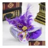 Party Favor Mini Masks Carnival Of Venice Tourist Travel Souvenir 3D Mask Fridge Magnet Wearing Hat With Feathers Party Favors Color Dh3Qb