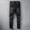 Jeans för män Streetwear Modestil Slim Fit Målat tryck Bokstäver Byxor Skinny Stretch Graffiti Förstörda hål Rippade jeans