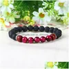 Beaded Designs Mens Jewelry Wholesale 10Pcs/Lot 8Mm Lava Rock Stone With 5 Colors Tiger Eye Beaded Lovers Bracelets Drop Delivery Dhzvd