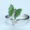 Cluster Rings Femmes Vert Jade Ruby Butterfly Ring 925 Sterling Silver Jewelry Chinese Nephrite Hetian Jades Bowknot Open Bands