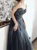 Stunning Gray Evening Dress Long Prom Gowns Spaghetti Tulle with Beading Sequins Party Wearing